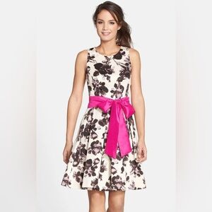 Eliza J Floral Sleeveless Fit & Flare with pink Sash Dress Women’s Size 6